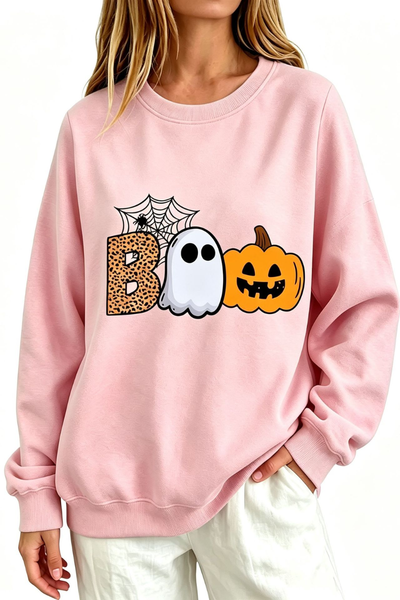 Women Fall Clothing Halloween BOO Ghost Graphic Sweatshirt