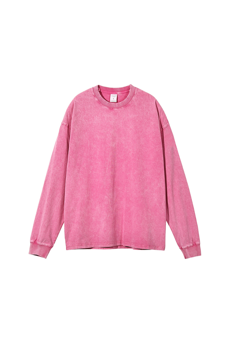 Women Spring 250G Wax Washed Oversized Long Sleeve T-Shirt