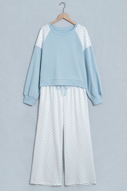 Women's Fall Polka Dot Colorblock Drawstring 2 Piece Set