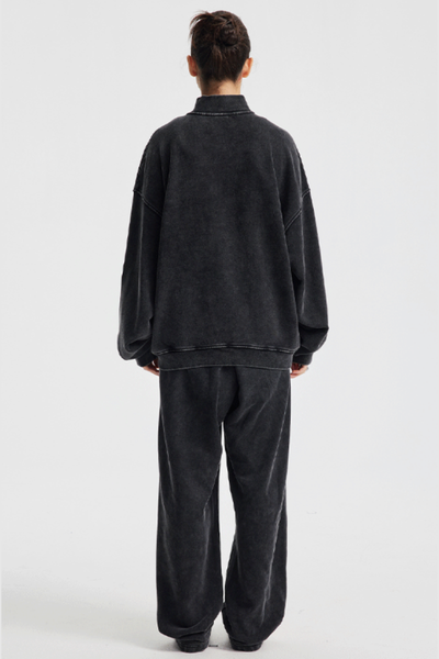 Women's Cotton Streetwear Set:Stand Collar Jacket And Wide-Leg Pant