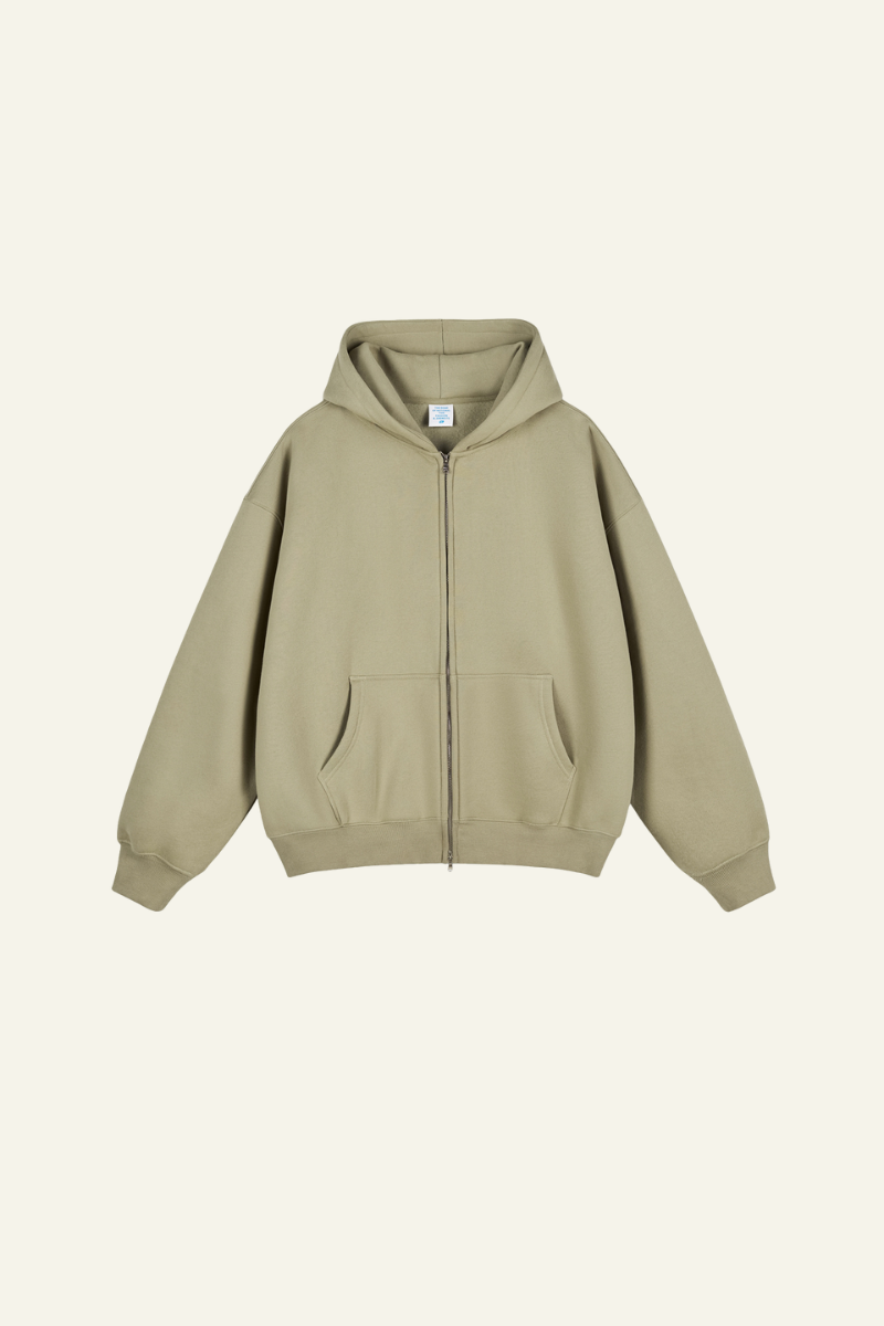 Men's Streetwear Fleece-lined  Full-Zipper Hooded Jaacket