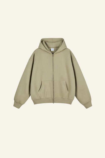 Men's Streetwear Fleece-lined  Full-Zipper Hooded Jaacket
