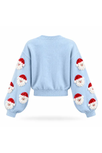Women Fall Clothing Soft Christmas 3D Santa Cropped Sweater