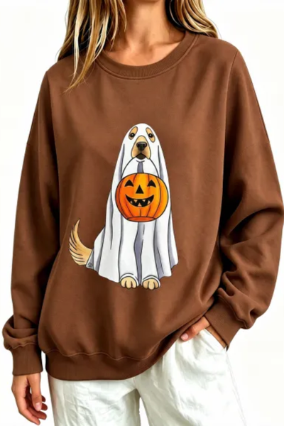 Women Fall Clothing Halloween Ghost Dog Pumpkin Sweatshirt