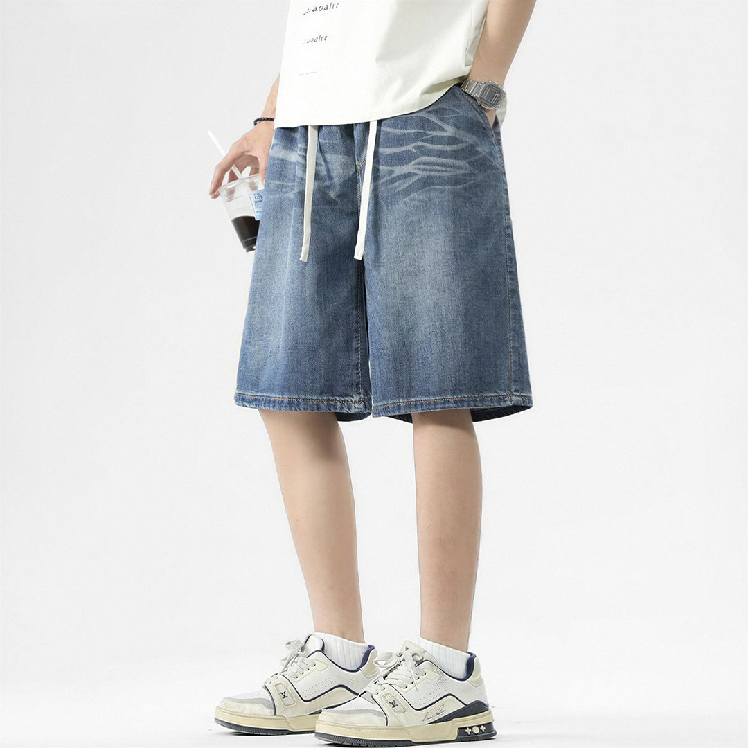Men's Summer Gradient Tie-Dye Drawstring Denim Shorts