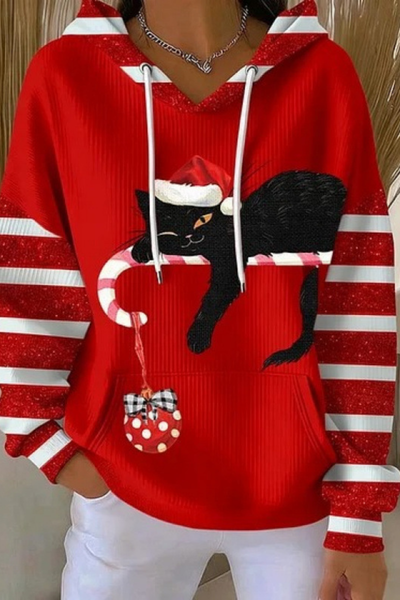 Women Fall Clothing Christmas Santa Ribbed Hoodie