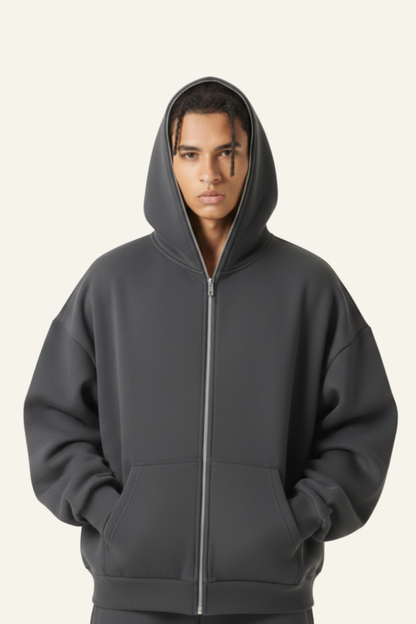 Men's Streetwear Cropped Full Zipper Hooded Jacket