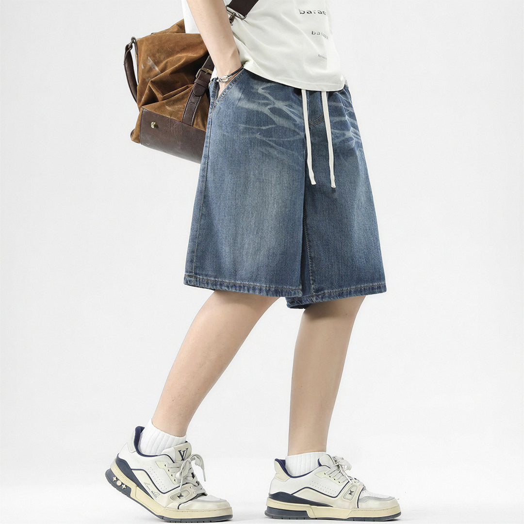 Men's Summer Gradient Tie-Dye Drawstring Denim Shorts