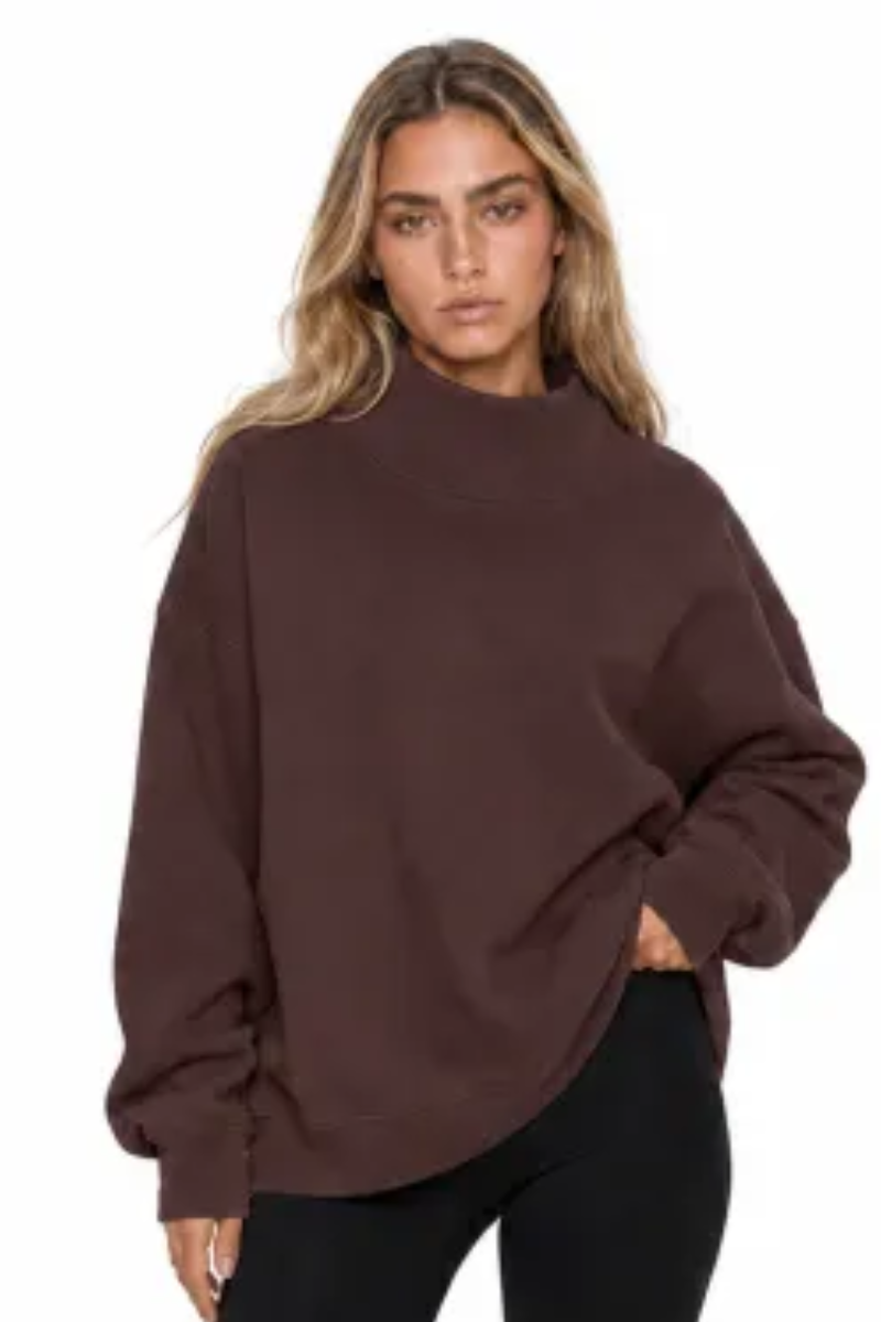 Women Fall Mock Neck Cutout Oversized Casual Sweatshirt