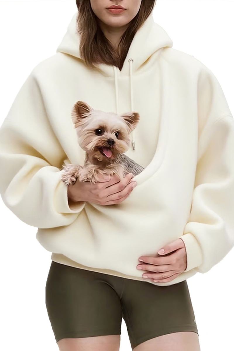 Women Fall Clothing Alpaca Fleece Pet Pocket Hoodie