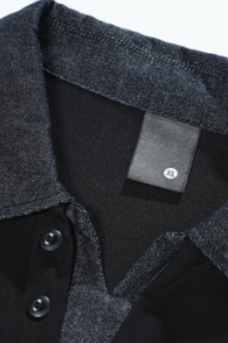 Men's Fall Winter Fleece-Lined Denim-Collar Polo Sweatshirt