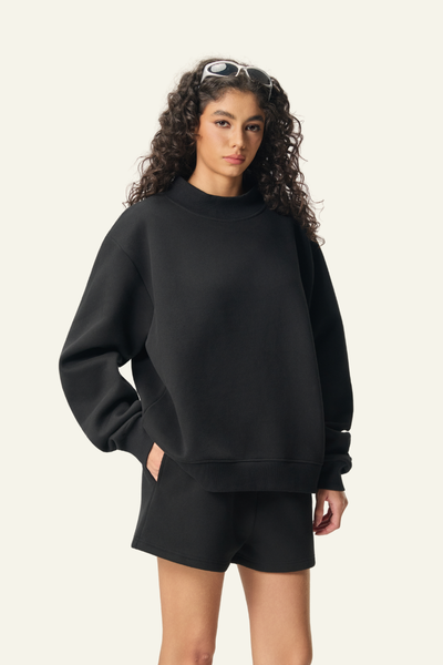Women's Streetwear Stand-Collar Solid Mock Neck Sweatshirt