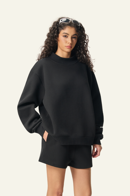 Women's Streetwear Stand-Collar Solid Mock Neck Sweatshirt