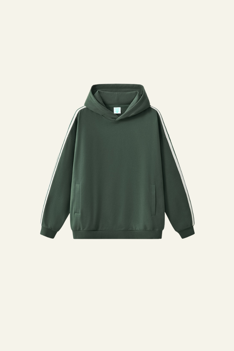 Men's Streetwear Side-Striped Solid Hoodie