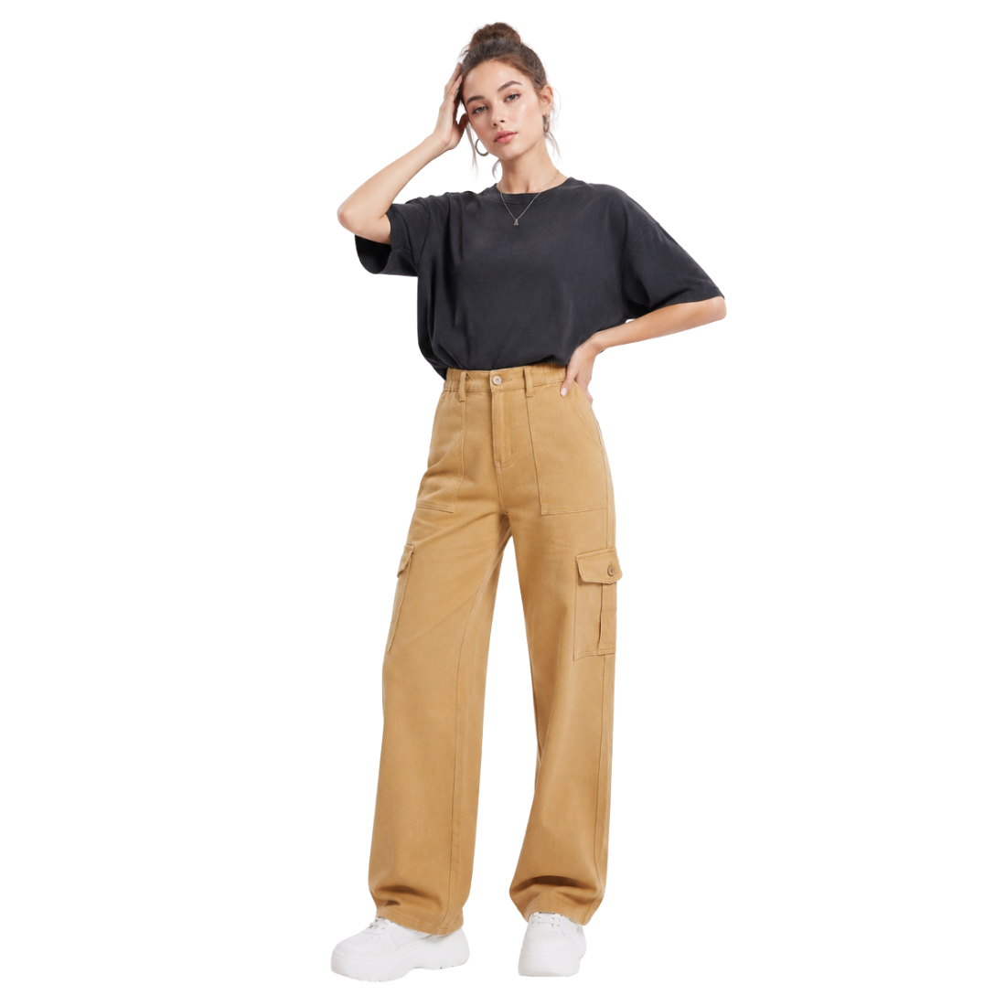Women's High Waist Multi-Pocket Wide Leg Cargo Jeans