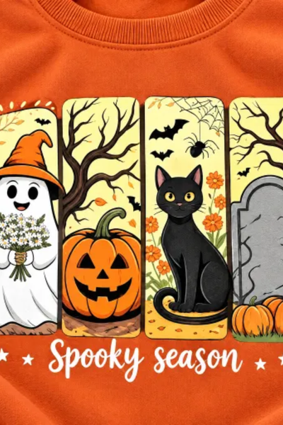 Women Fall Clothing Halloween Spooky Ghost Cat Sweatshirt