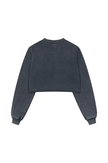 Women Fall Clothing Heavy Snow Washed Cropped Sweatshirt