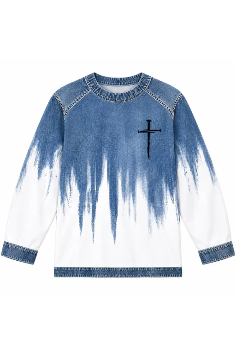 Women Fall Clothing Denim Plaid Patchwork Sweatshirt