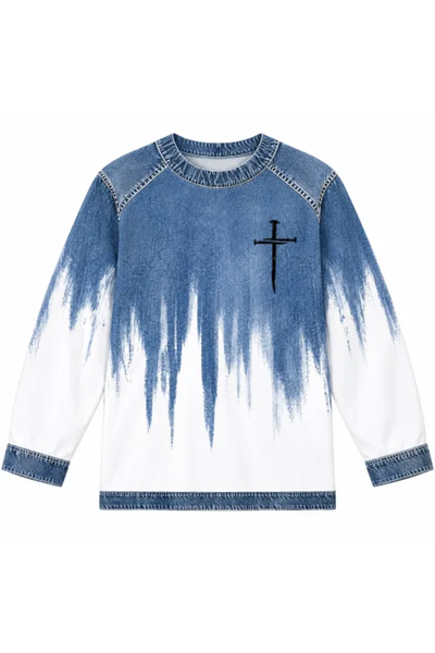 Women Fall Clothing Denim Plaid Patchwork Sweatshirt