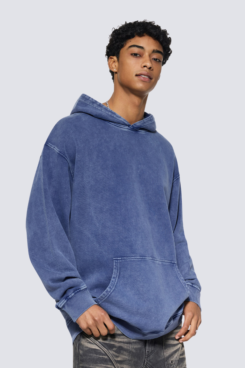 Men's 420g Heavy Cotton Washed Distressed Hoodie