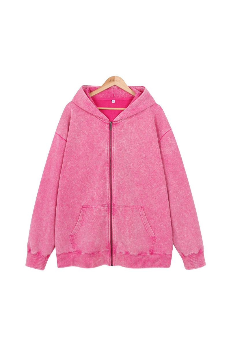 Men Fall Washed Vintage Oversized Zip Up Hoodie