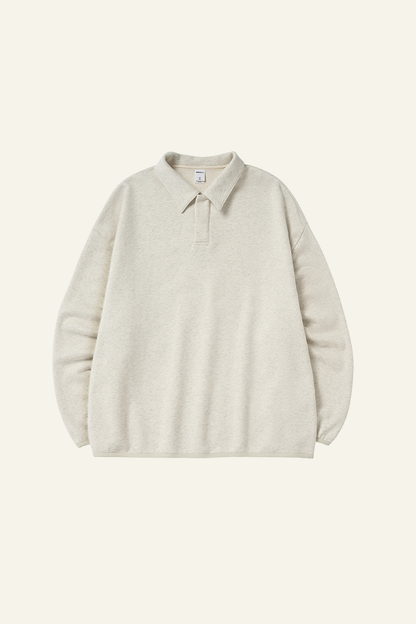 Men's Streetwear Polo Collar Drop Shoulders  Sweatshirt.