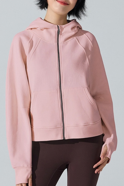 Women Fall Clothing Cozy Thermal Fleece Hooded Zip Jacket