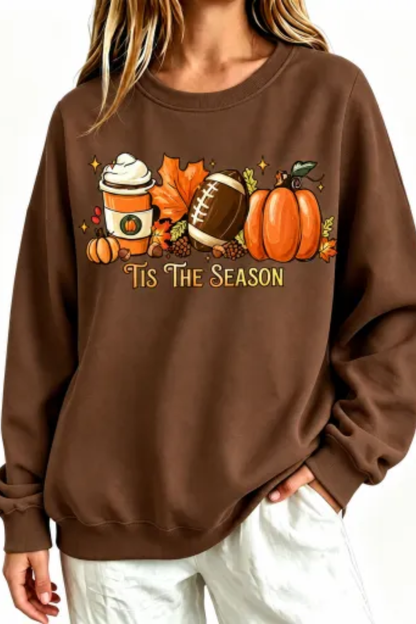 Women Fall Clothing Pumpkin Football Coffee Sweatshirt