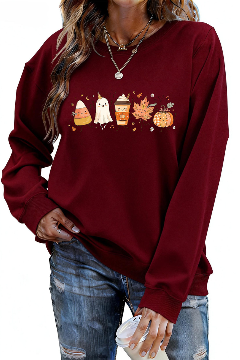 Women Fall Halloween Ghost Pumpkin Graphic Sweatshirt