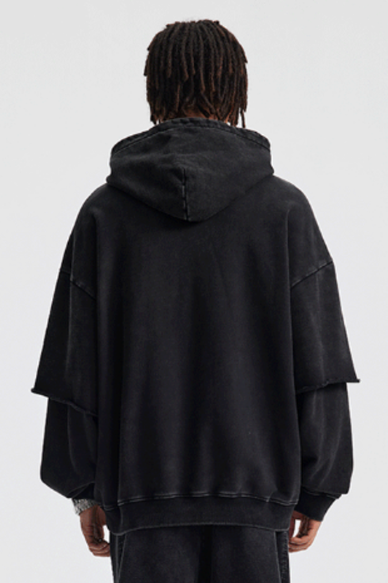 Men's Cotton Retro Faux-Two-Piece Washed  Hoodie
