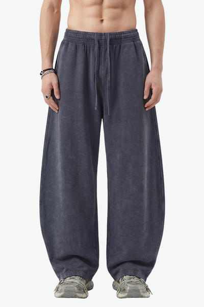Unisex 360g Cotton Washed Elastic Curved Wide Pants