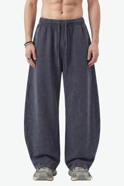 Unisex 360g Cotton Washed Elastic Curved Wide Pants