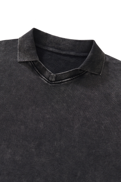 Men Fall Clothing Snow Wash Polo Collar Cropped Sweatshirt