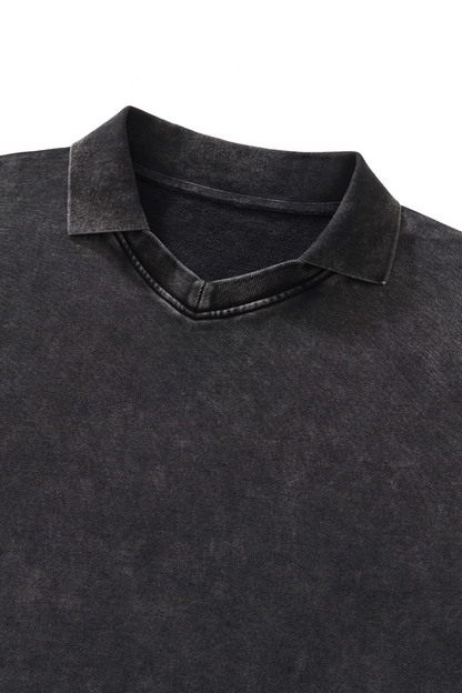 Men Fall Snow Wash Polo Collar Cropped Sweatshirt
