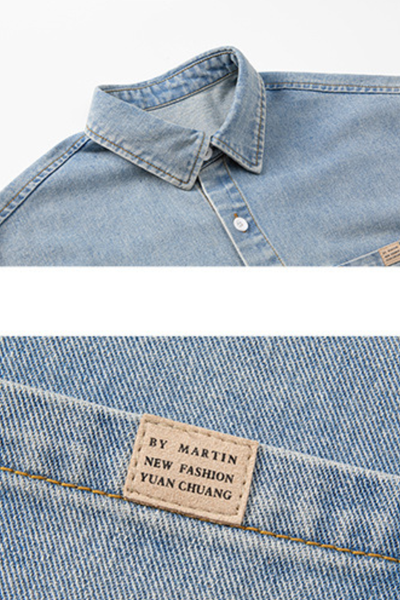 Men's Spring Summer Washed Denim Short Sleeve Japanese Loose