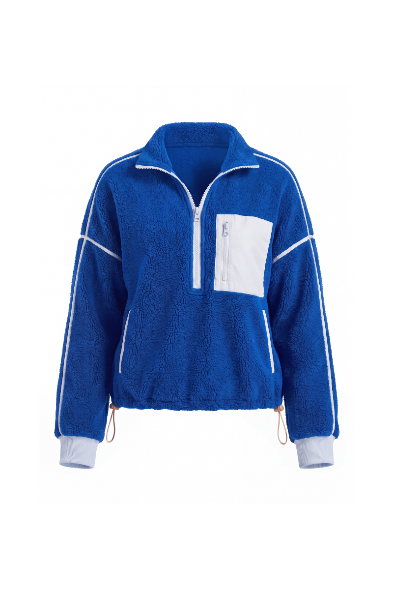 Unisex Fall Clothing Half-Zip Colorblock Sherpa Jacket