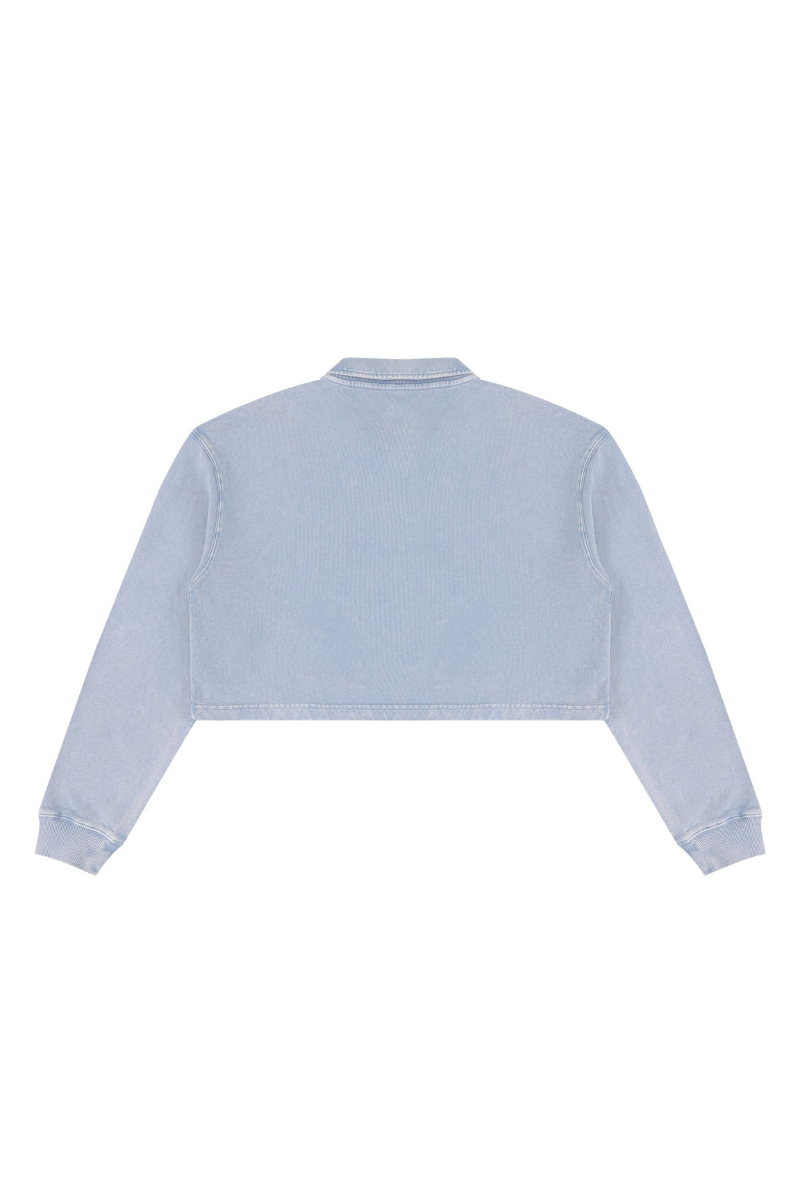 Women Fall Clothing Snow Washed Collared Crop Sweatshirt