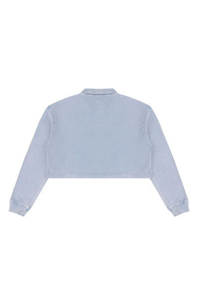 Women Fall Clothing Snow Washed Collared Crop Sweatshirt