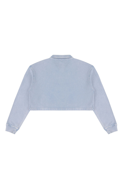 Women Fall Clothing Snow Washed Collared Crop Sweatshirt