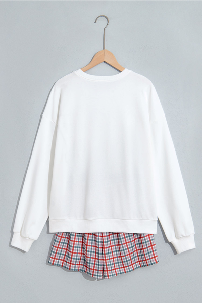 Women's Christmas Letter Print Fleece Shorts Loungewear Set