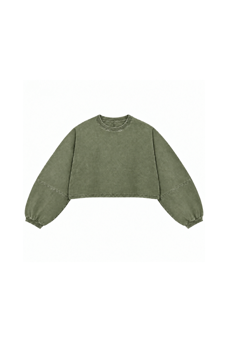 Women Fall Clothing Boxy Washed Raw Hem Cropped Sweatshirt