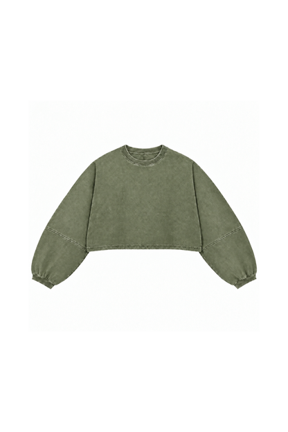 Women Fall Clothing Boxy Washed Raw Hem Cropped Sweatshirt