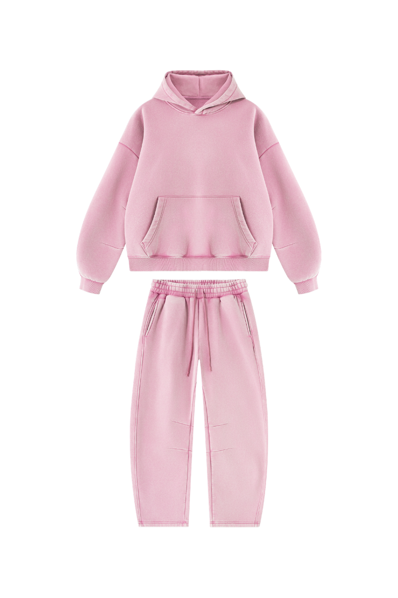Men Fall Clothing Faded Fleece Hoodie & Wide-Leg Pants Set