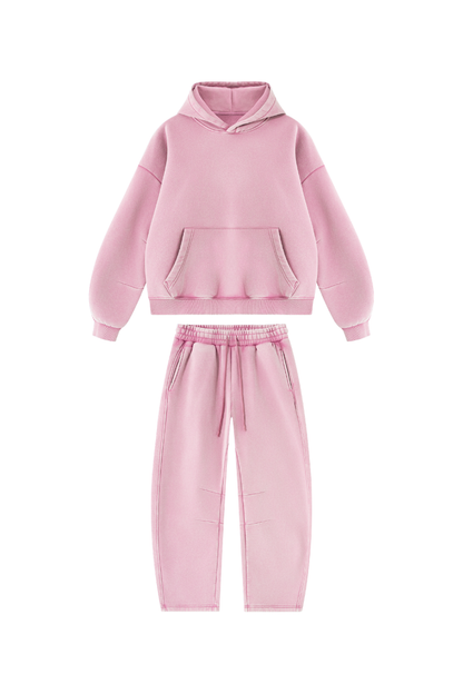 Men Fall Clothing Faded Fleece Hoodie & Wide-Leg Pants Set