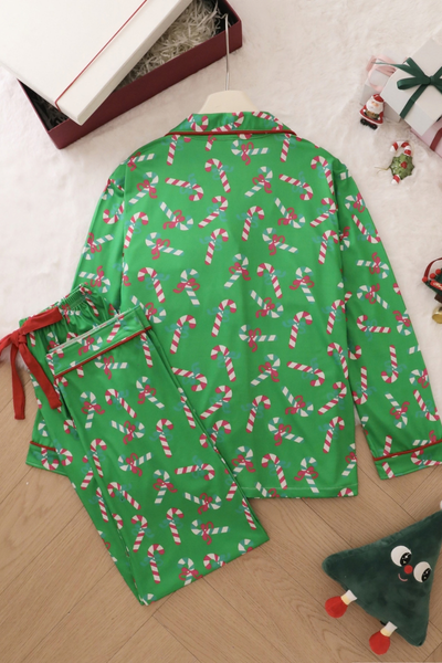 Women's Christmas Pattern Open Front Pajama Long Sleeve Set