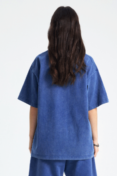 Women's Cotton Streetwear Wax-Dyed Washed Distressed T-shirt