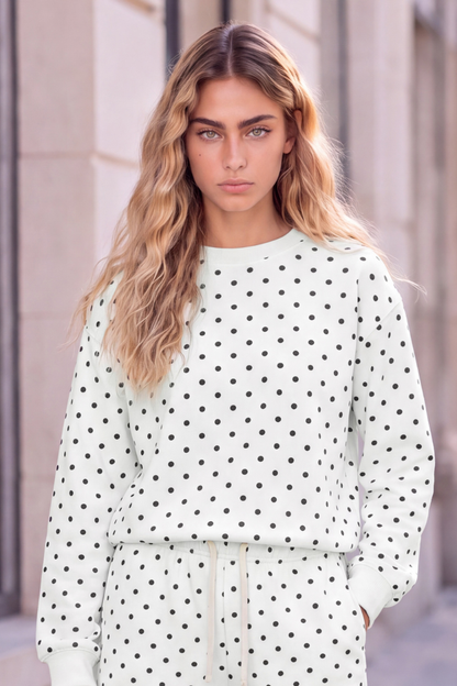 Women's Cozy Fleece Mock Neck Polka Dot Sweatshirt