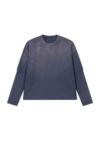 Men Fall Gradient Distressed Layered Long Sleeve Top