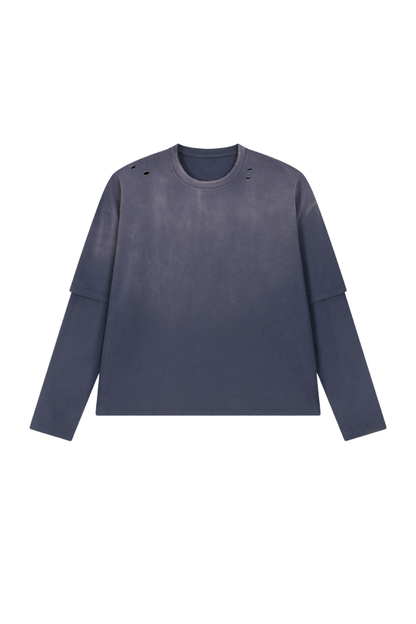 Women Fall Gradient Distressed Layered Long Sleeve Top