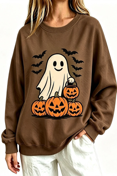 Women Fall Clothing Halloween Ghost Pumpkin Bat Sweatshirt
